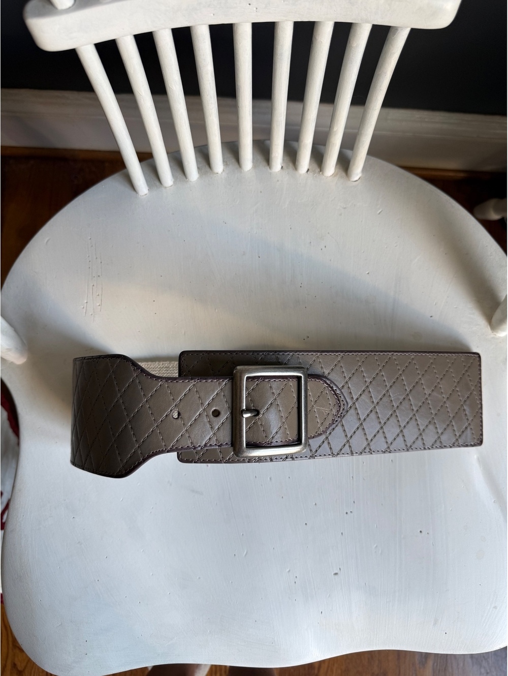 Wide Quilted Taupe Elastic Waist Belt with Buckle